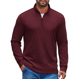 COOFANDY Mens Quarter Zip Pullover Casual Long Sleeve Knit Mock Neck Sweatshirt Lightweight Polo Sweater(Dark Red)