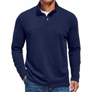 COOFANDY Mens Quarter Zip Pullover Sweater Mock Neck Sweatshirt Casual Polo(Navy Blue)