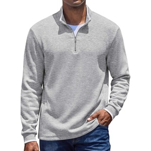 COOFANDY Mens Quarter Zip Pullover Sweatshirt Casual Rib Mock Neck Sweater(Light Grey Heather)