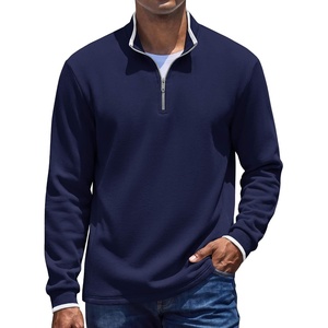 COOFANDY Mens Quarter Zip Pullover Sweatshirt Casual Rib Mock Neck Sweater(Navy Blue)
