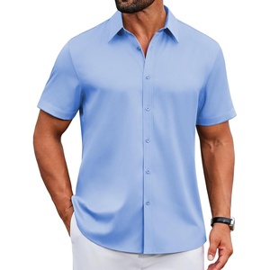 COOFANDY Mens Untucked Dress Shirts Short Sleeve Casual Button Down Shirt(Light Blue)