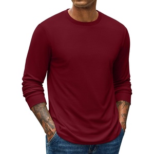 COOFANDY Mens Waffle Thermal Long Sleeve Shirts Casual Crew Neck T Shirt(Burgundy)