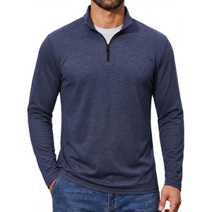 COOFANDY Quarter Zip Pullover Men Lightweight Mock Neck Sweatshirt Cotton Long Sleeve Casual Sweater(Dark Blue)