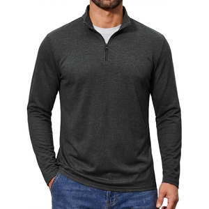 COOFANDY Quarter Zip Pullover Men Lightweight Mock Neck Sweatshirt Cotton Long Sleeve Casual Sweater(Dark Heather Gray)