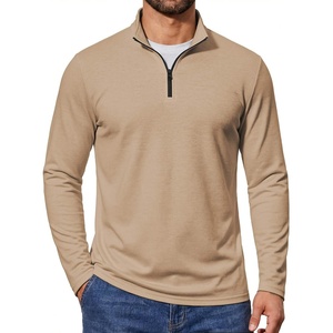 COOFANDY Quarter Zip Pullover Men Lightweight Mock Neck Sweatshirt Cotton Long Sleeve Casual Sweater(Khaki)