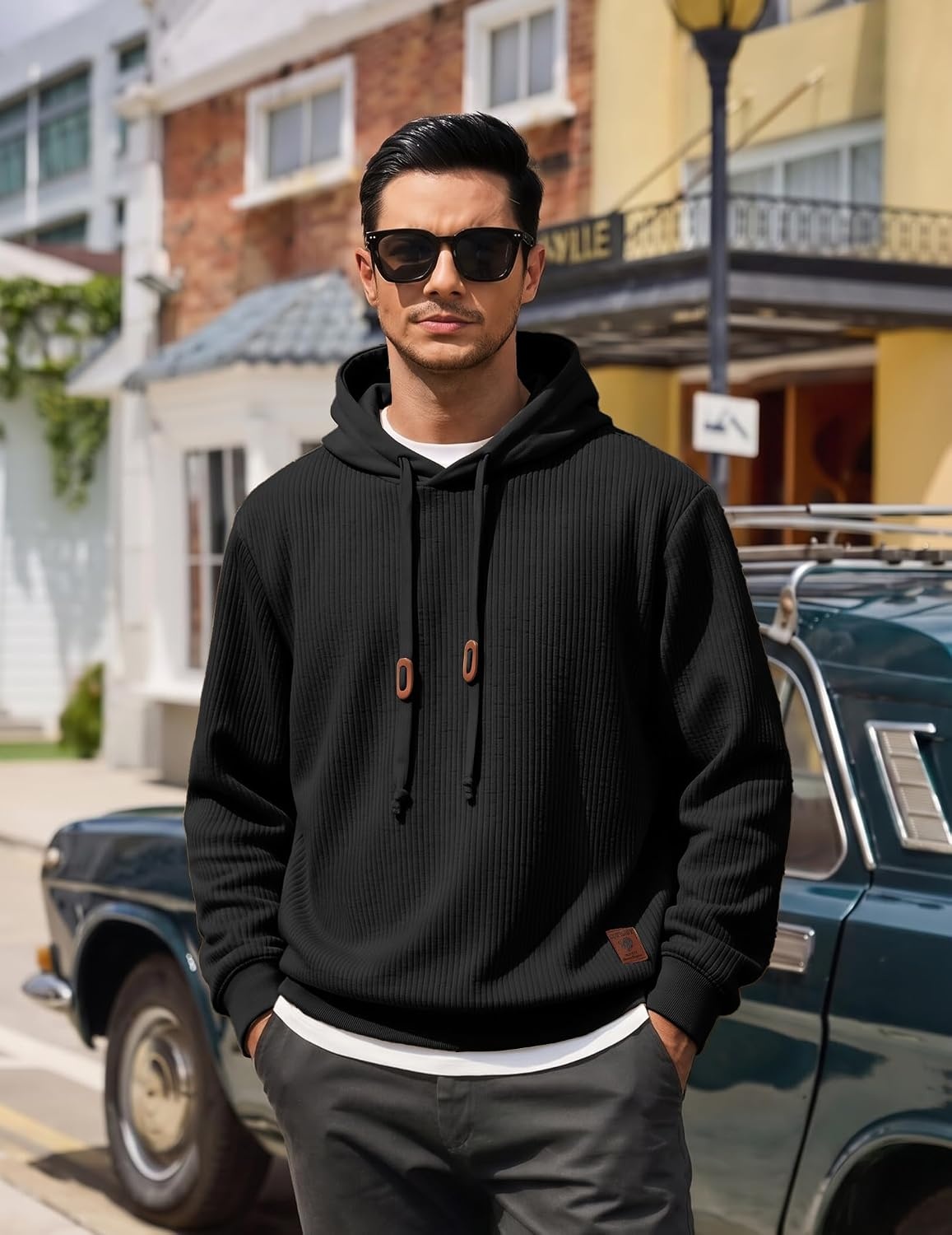 image:imageCOOFANDY Men Hoodies Sweatshirt Casual Long Sleeve Drawstring Hood PulloverAblack