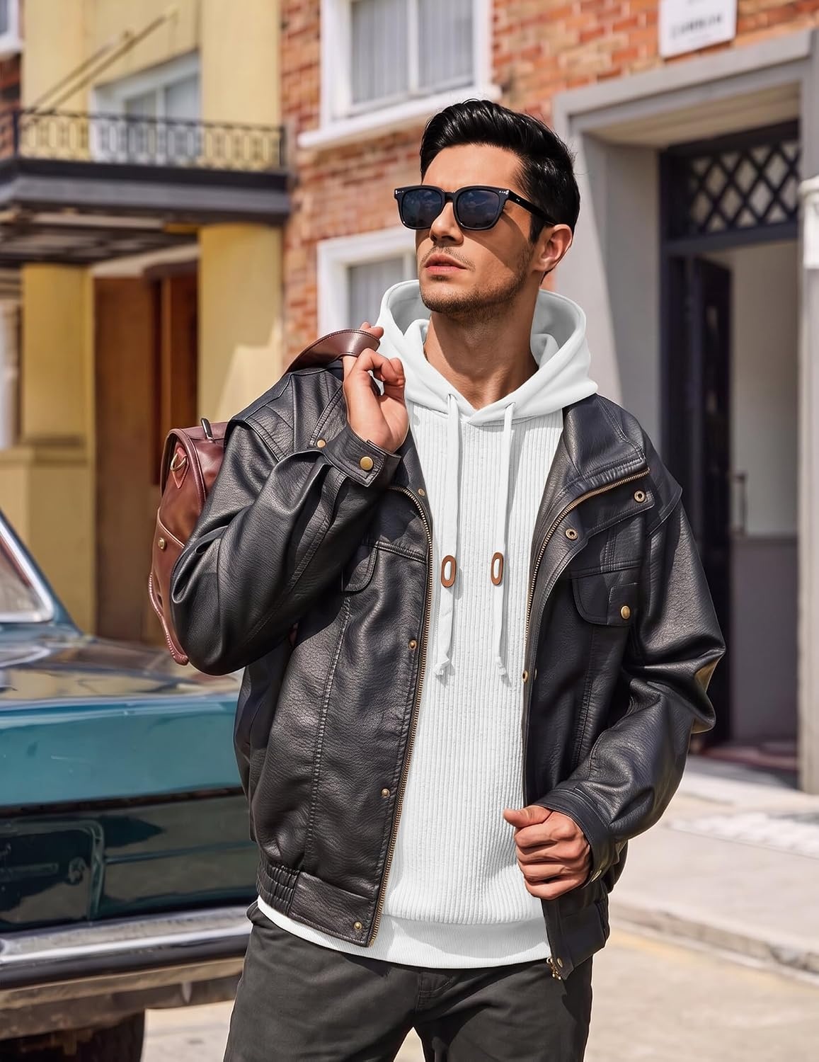 image:imageCOOFANDY Men Hoodies Sweatshirt Casual Long Sleeve Drawstring Hood PulloverAwhite