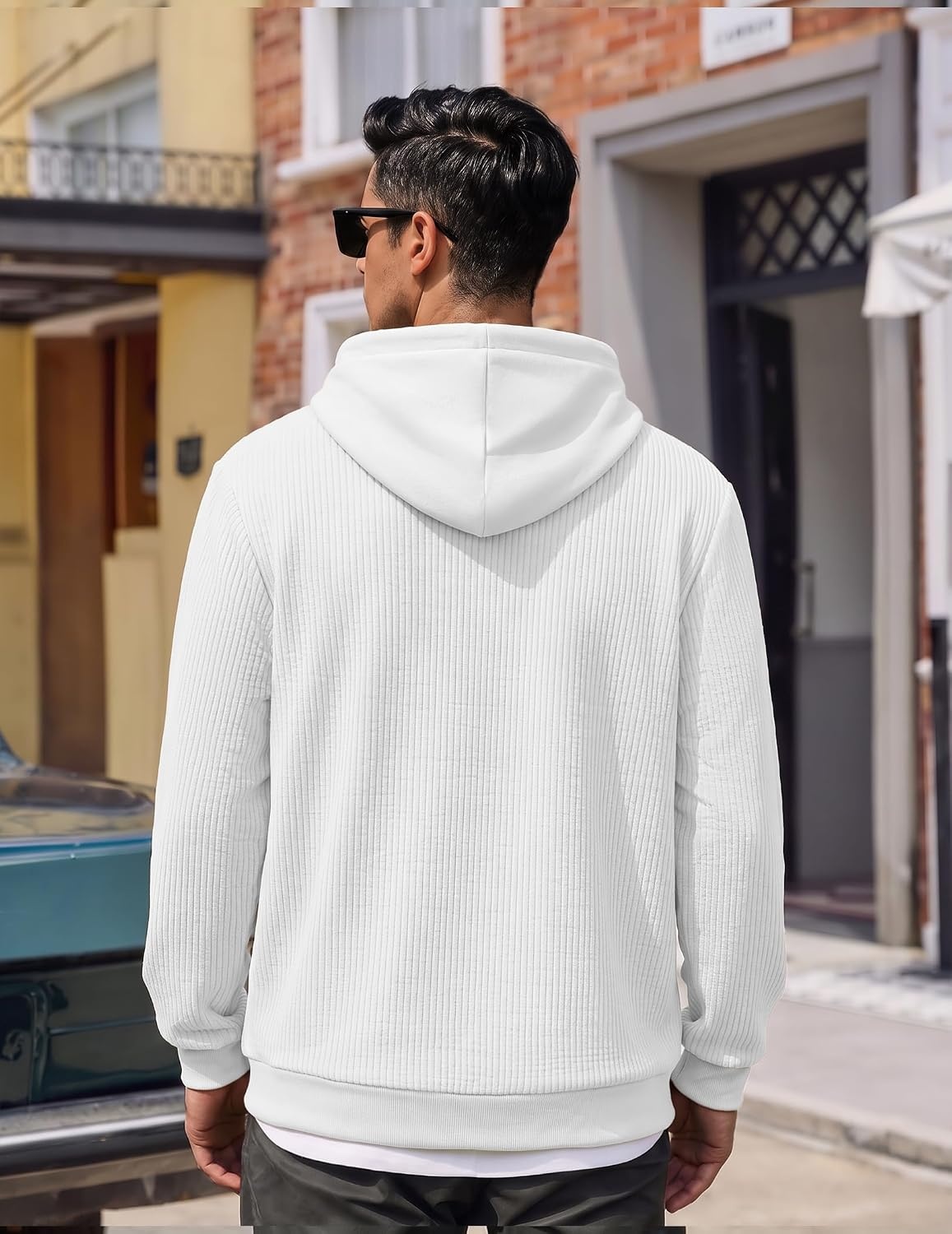 image:imageCOOFANDY Men Hoodies Sweatshirt Casual Long Sleeve Drawstring Hood PulloverAwhite