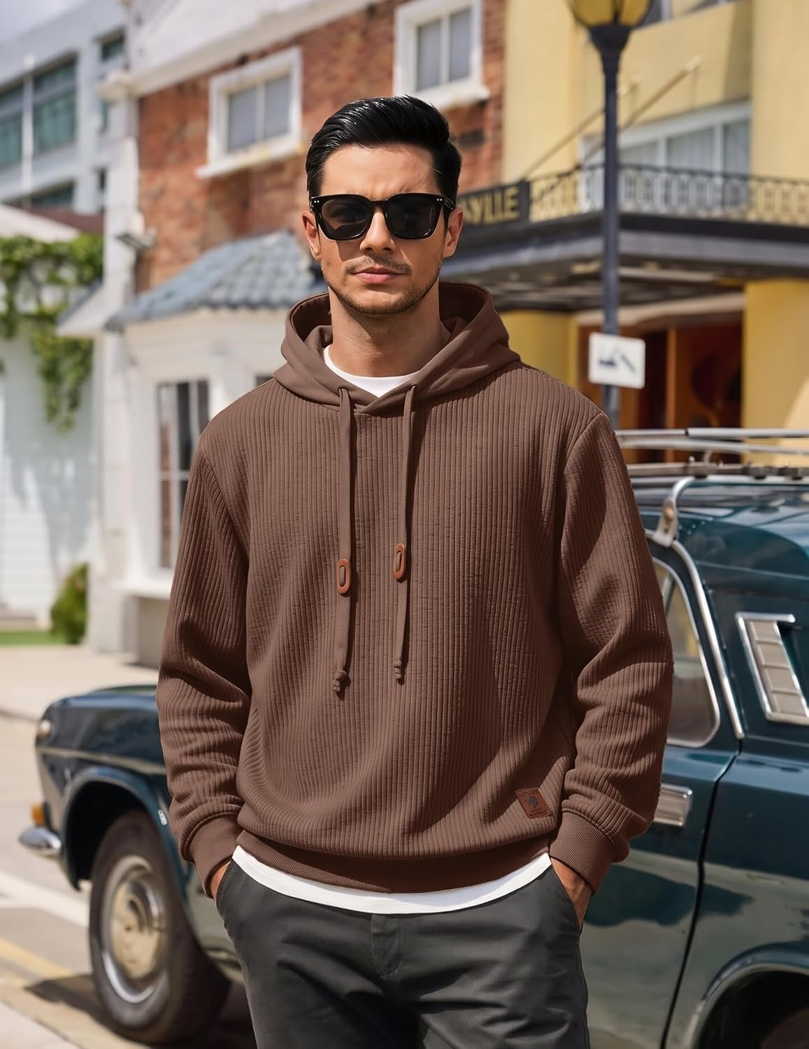 image:imageCOOFANDY Men Hoodies Sweatshirt Casual Long Sleeve Drawstring Hood PulloverBrown