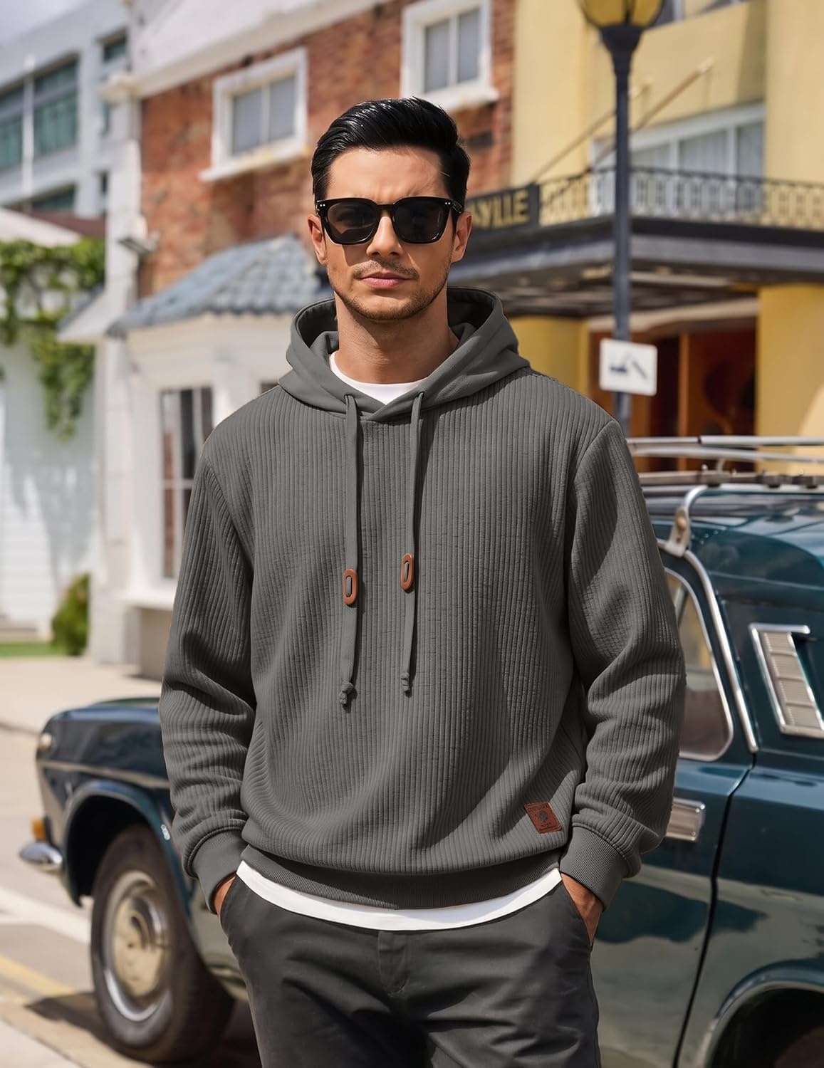 image:imageCOOFANDY Men Hoodies Sweatshirt Casual Long Sleeve Drawstring Hood PulloverDark Grey
