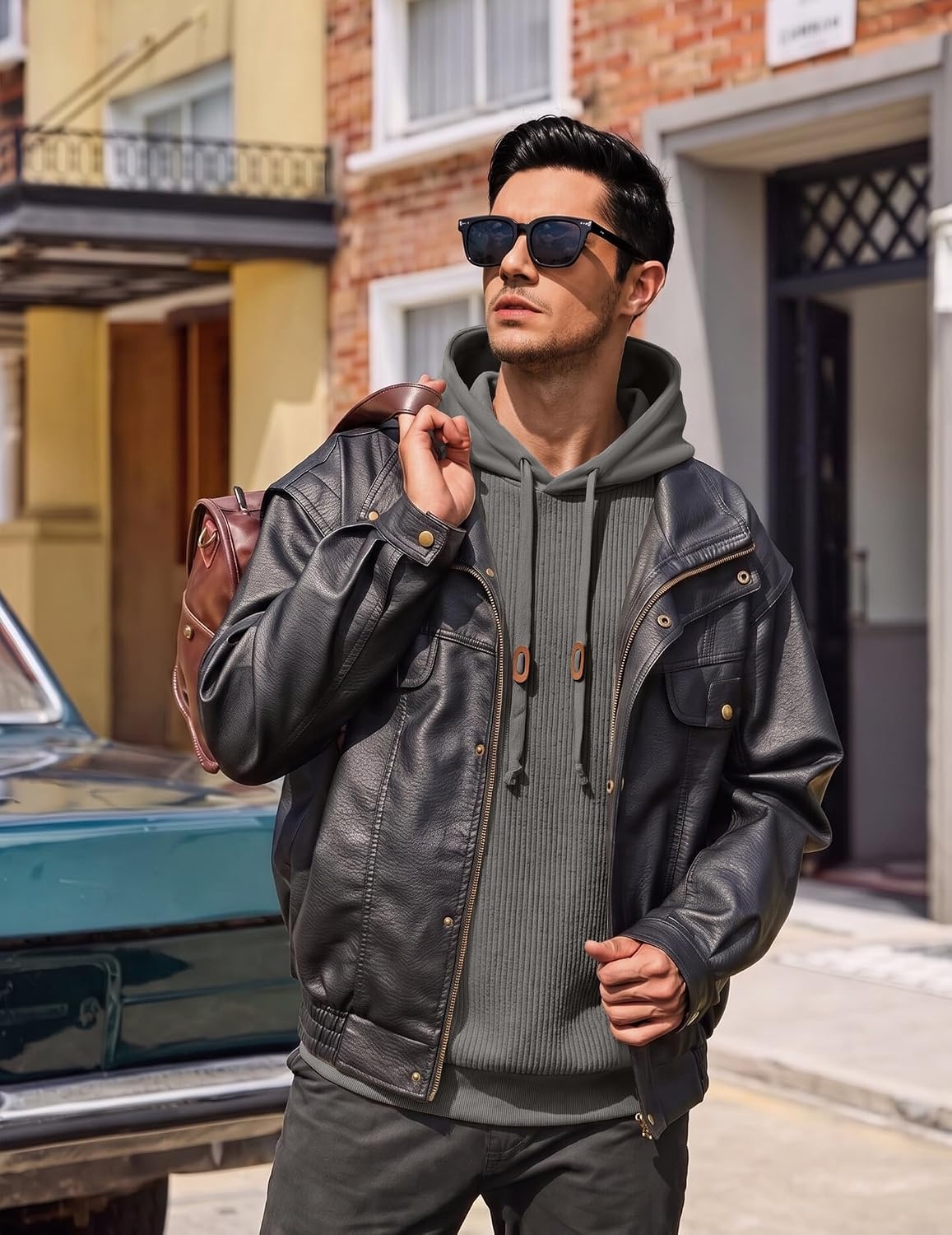 image:imageCOOFANDY Men Hoodies Sweatshirt Casual Long Sleeve Drawstring Hood PulloverDark Grey