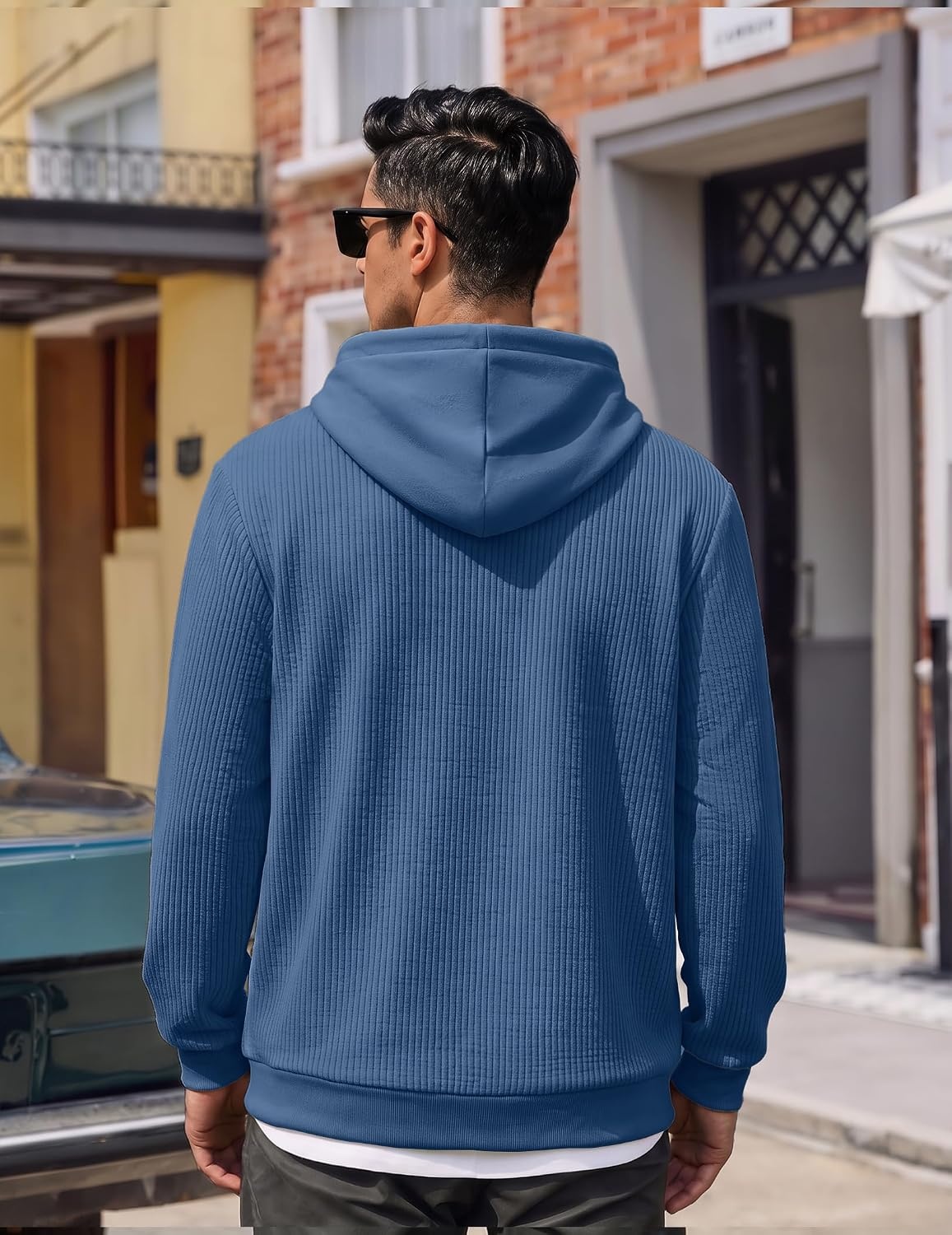 image:imageCOOFANDY Men Hoodies Sweatshirt Casual Long Sleeve Drawstring Hood PulloverDenim Blue