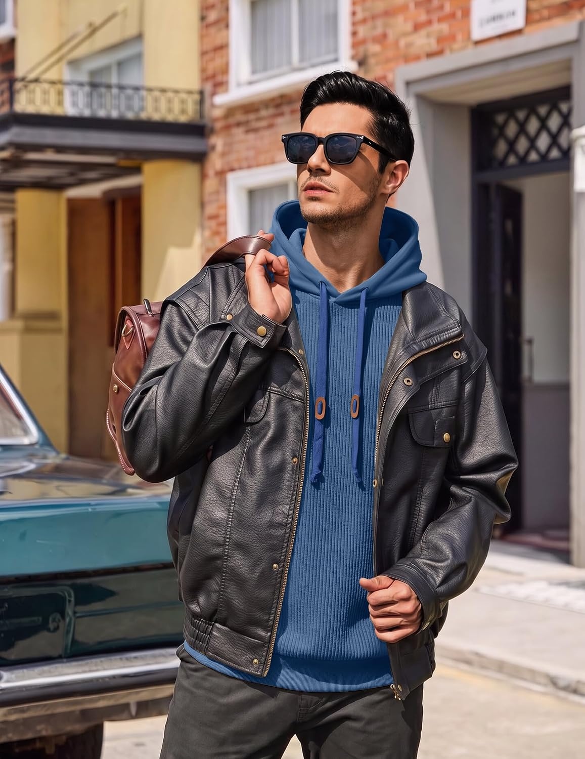 image:imageCOOFANDY Men Hoodies Sweatshirt Casual Long Sleeve Drawstring Hood PulloverDenim Blue