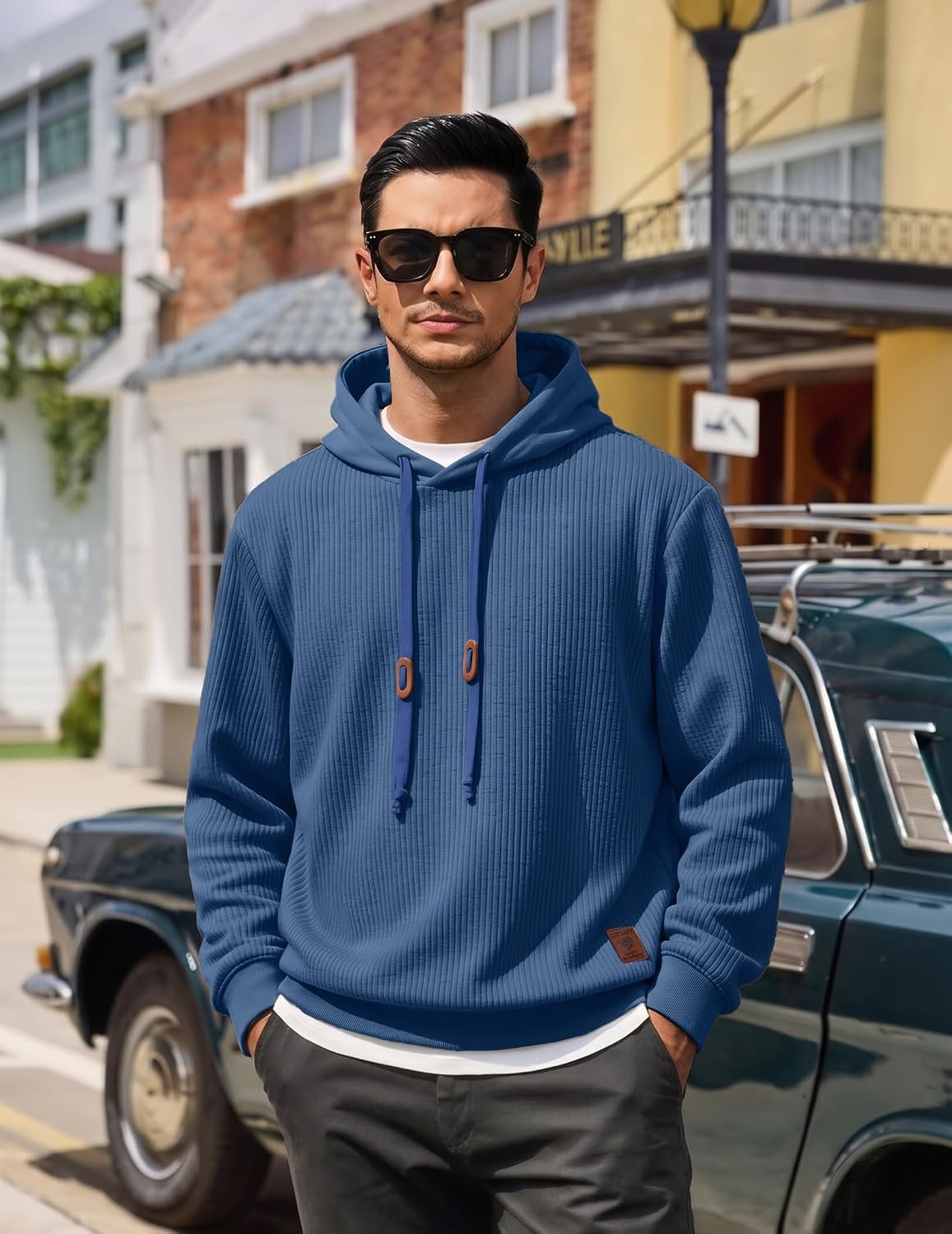 image:imageCOOFANDY Men Hoodies Sweatshirt Casual Long Sleeve Drawstring Hood PulloverDenim Blue