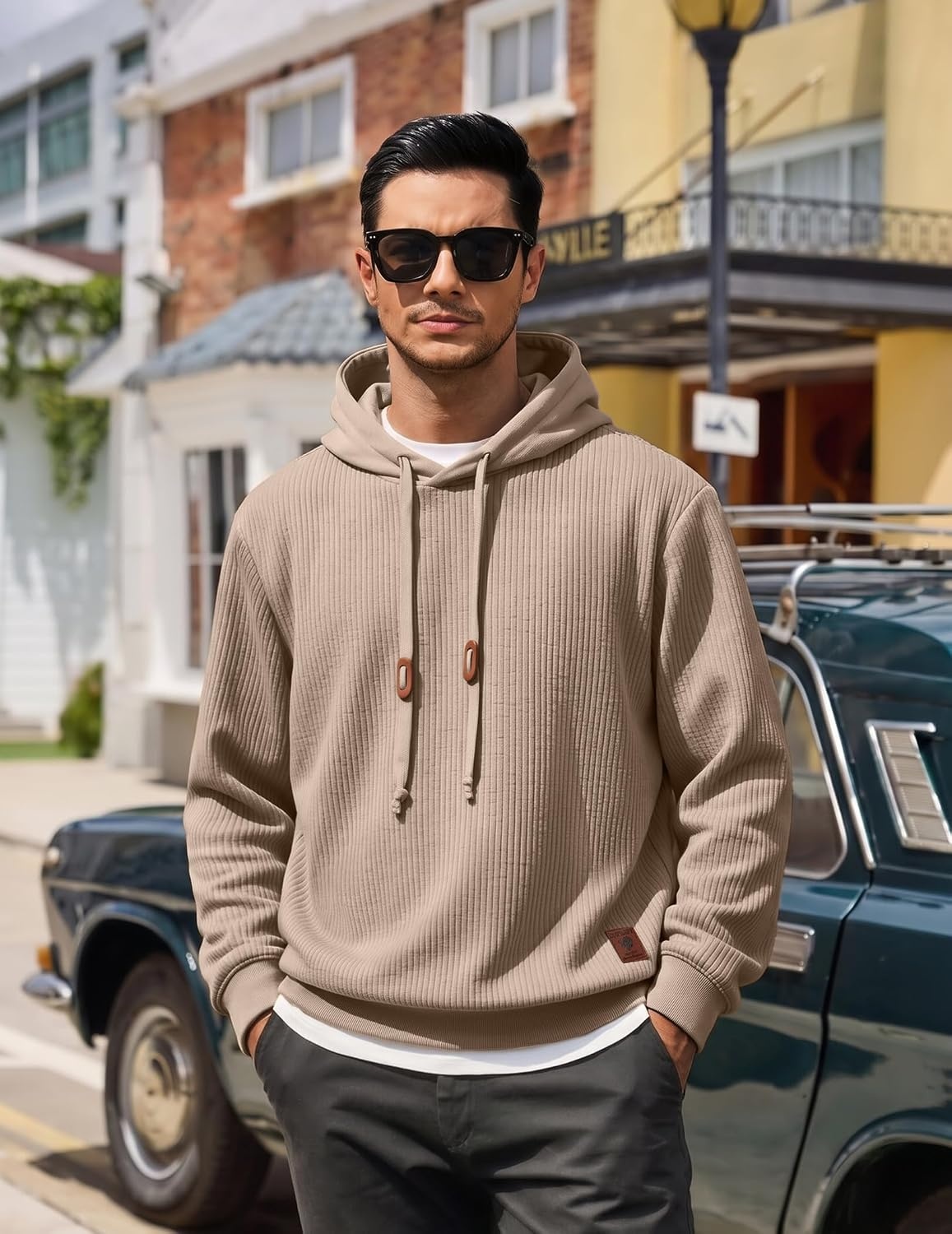 image:imageCOOFANDY Men Hoodies Sweatshirt Casual Long Sleeve Drawstring Hood PulloverKhaki