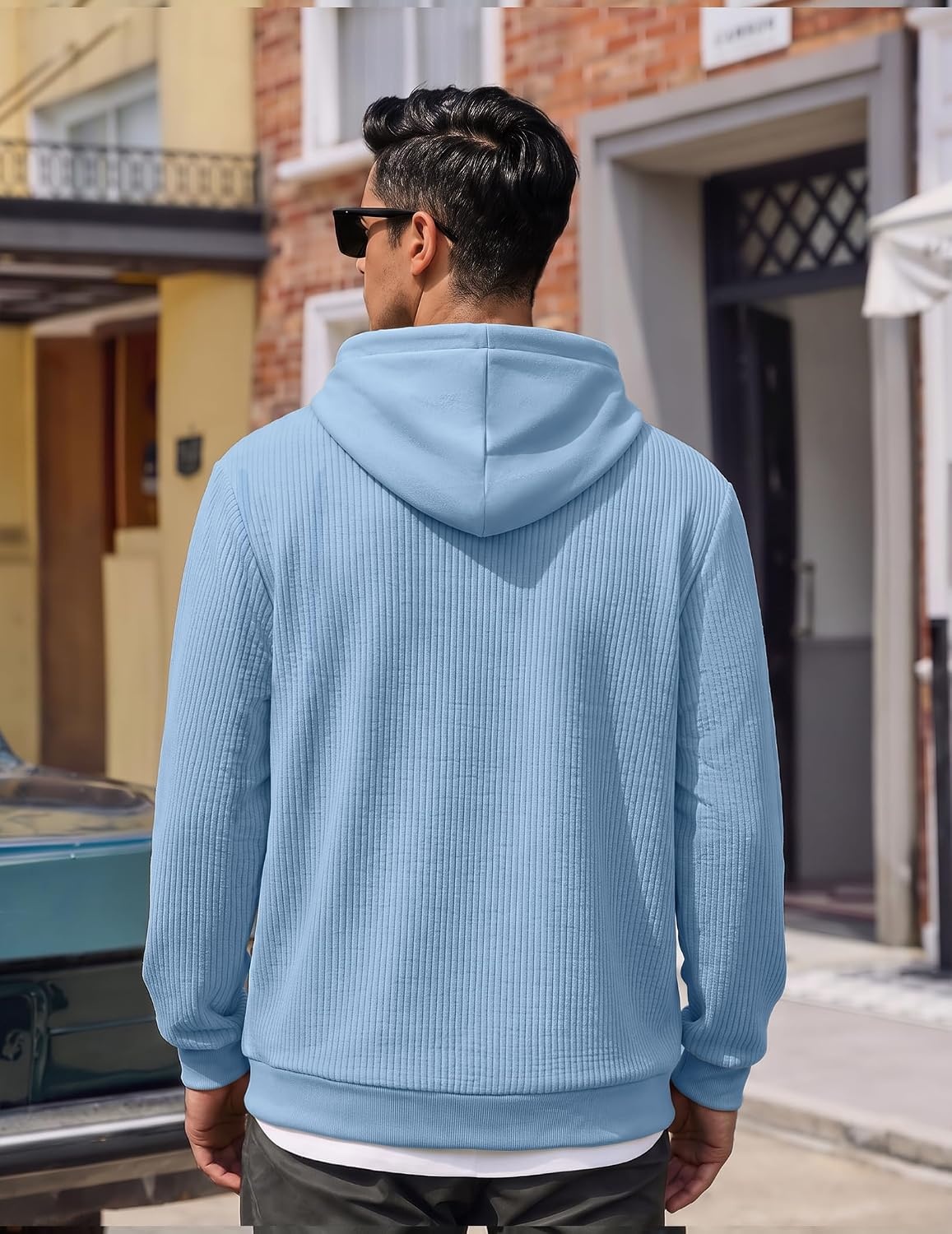 image:imageCOOFANDY Men Hoodies Sweatshirt Casual Long Sleeve Drawstring Hood PulloverLight Blue