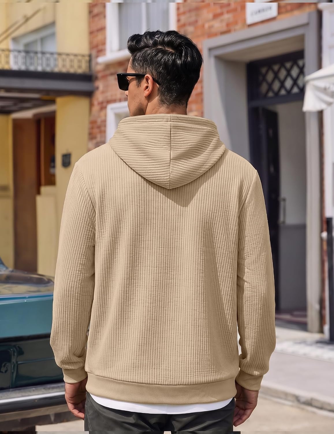 image:imageCOOFANDY Men Hoodies Sweatshirt Casual Long Sleeve Drawstring Hood PulloverLight Khaki