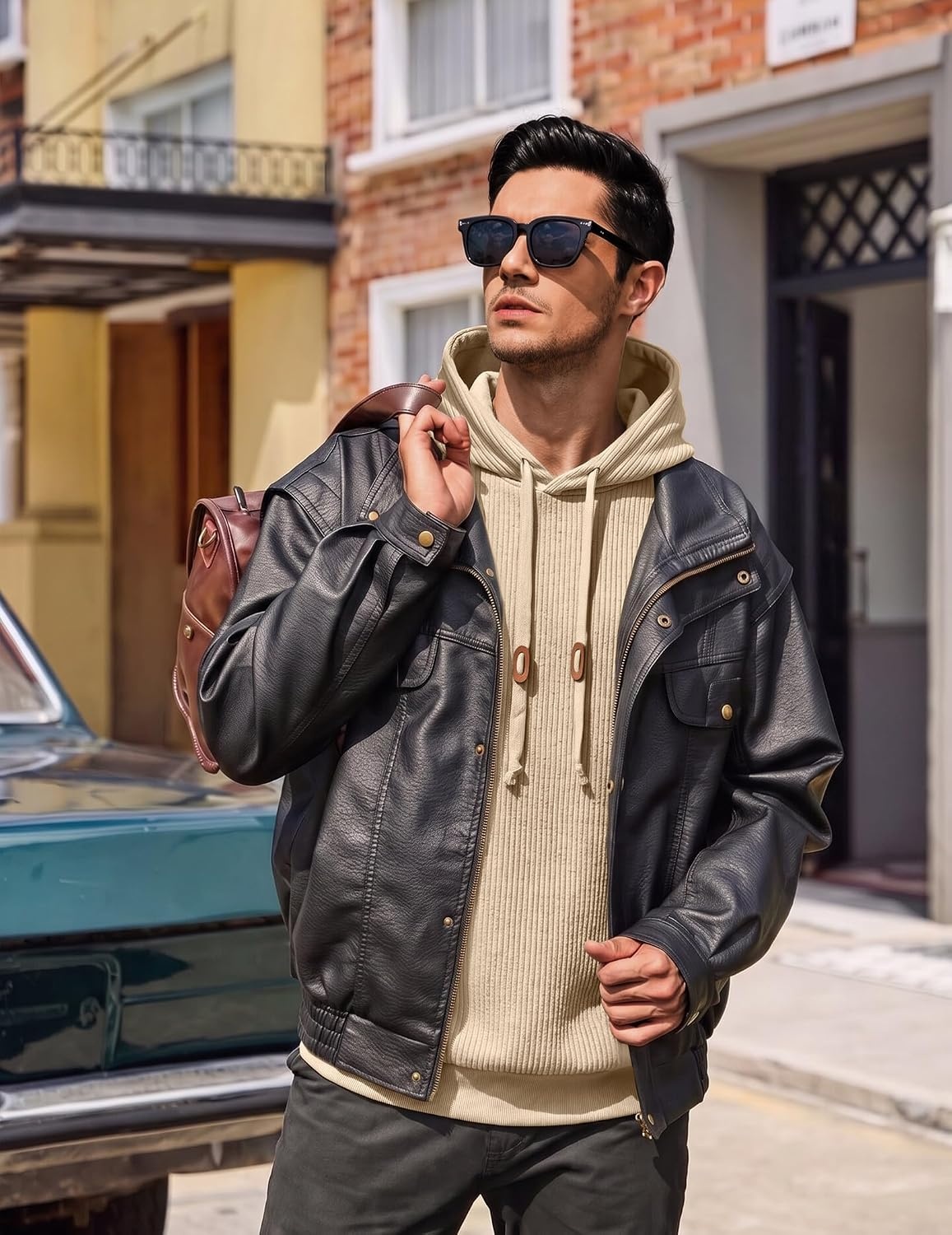 image:imageCOOFANDY Men Hoodies Sweatshirt Casual Long Sleeve Drawstring Hood PulloverLight Khaki