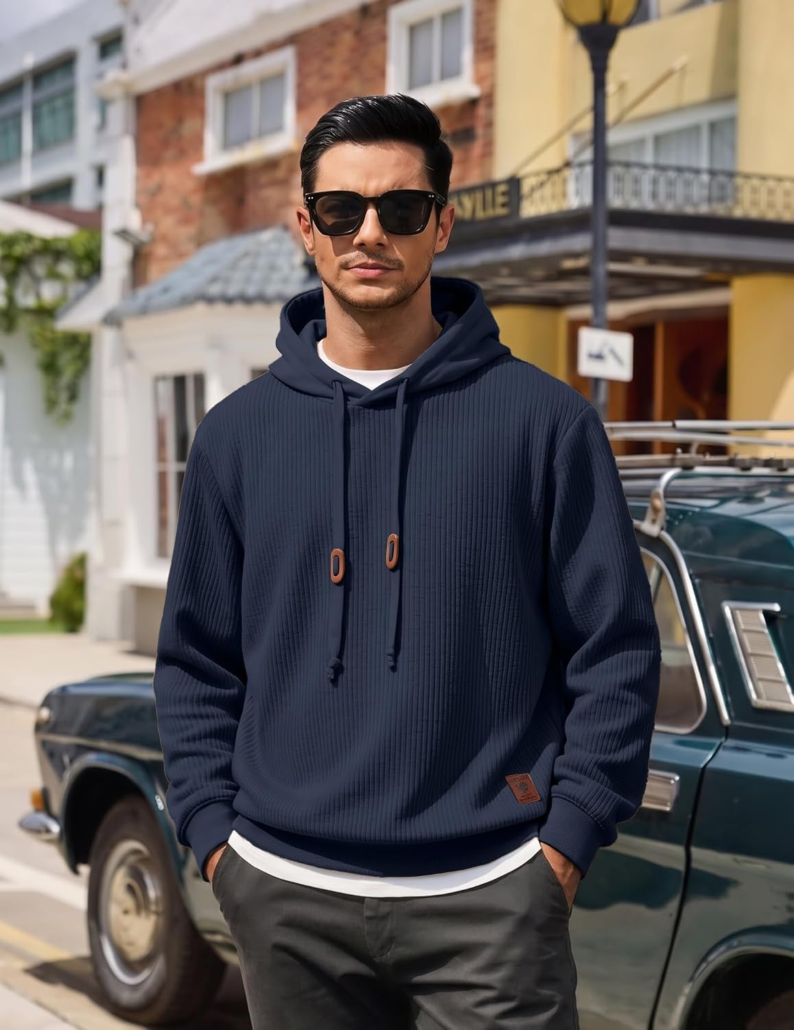 image:imageCOOFANDY Men Hoodies Sweatshirt Casual Long Sleeve Drawstring Hood PulloverNavy Blue