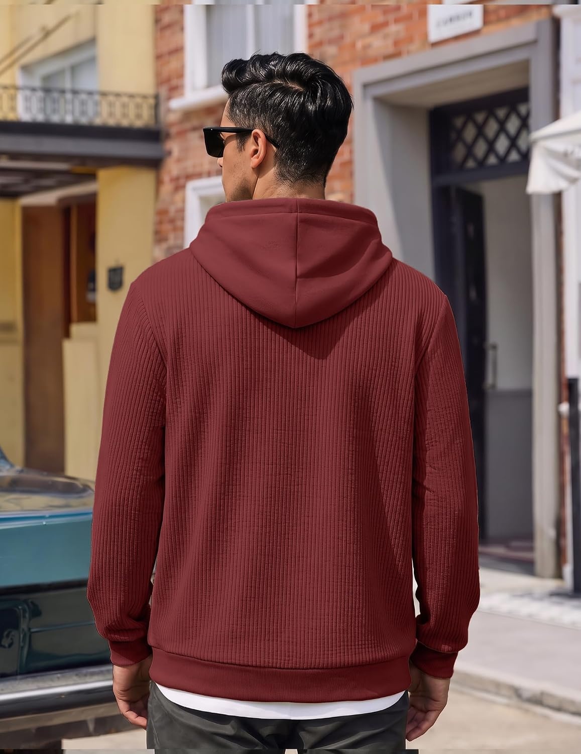 image:imageCOOFANDY Men Hoodies Sweatshirt Casual Long Sleeve Drawstring Hood PulloverWine Red
