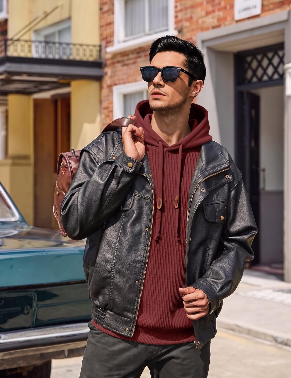 image:imageCOOFANDY Men Hoodies Sweatshirt Casual Long Sleeve Drawstring Hood PulloverWine Red