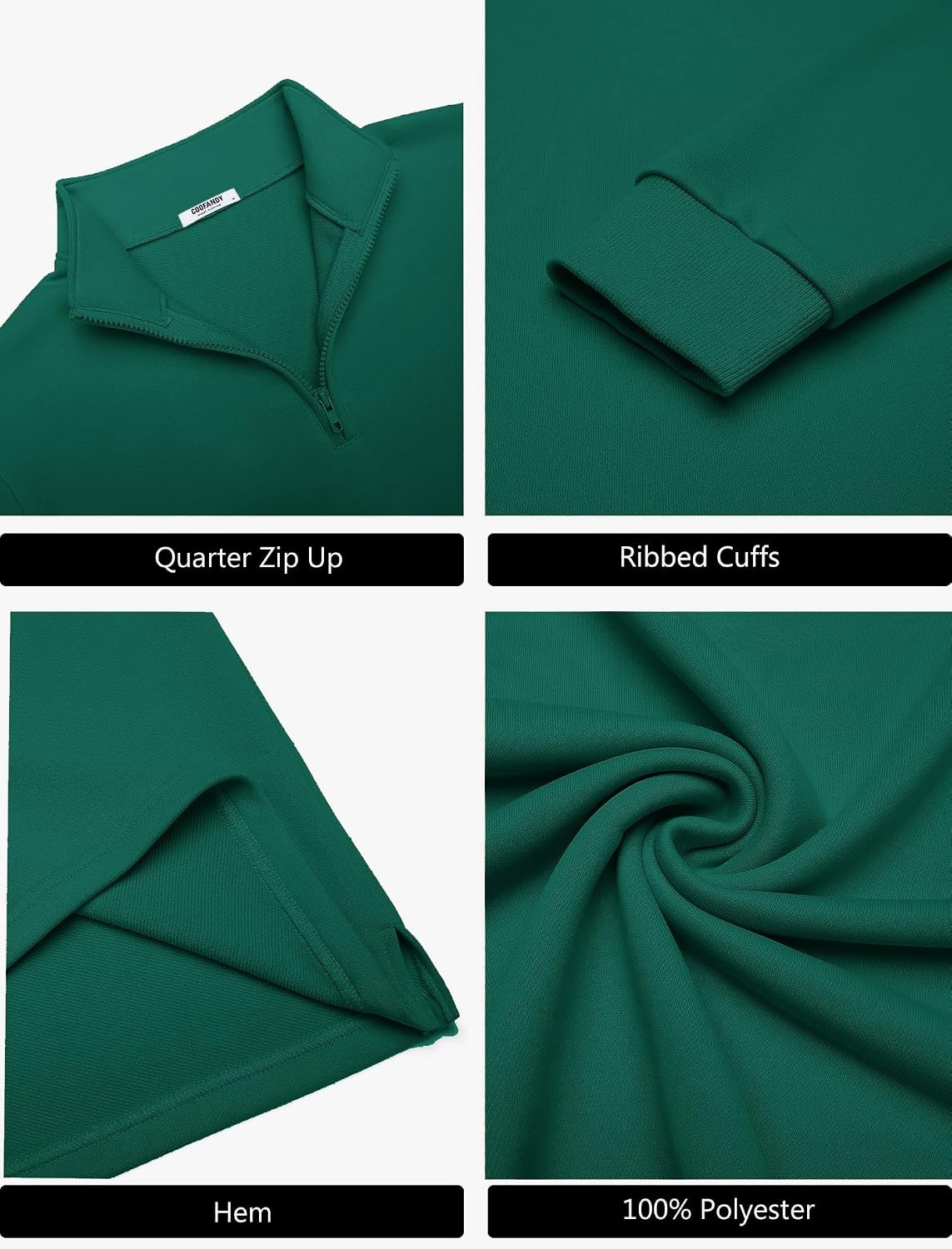 image:imageCOOFANDY Men Quarter Zip Pullover Sweatshirts Long Sleeve Mock Neck SweaterForest Green