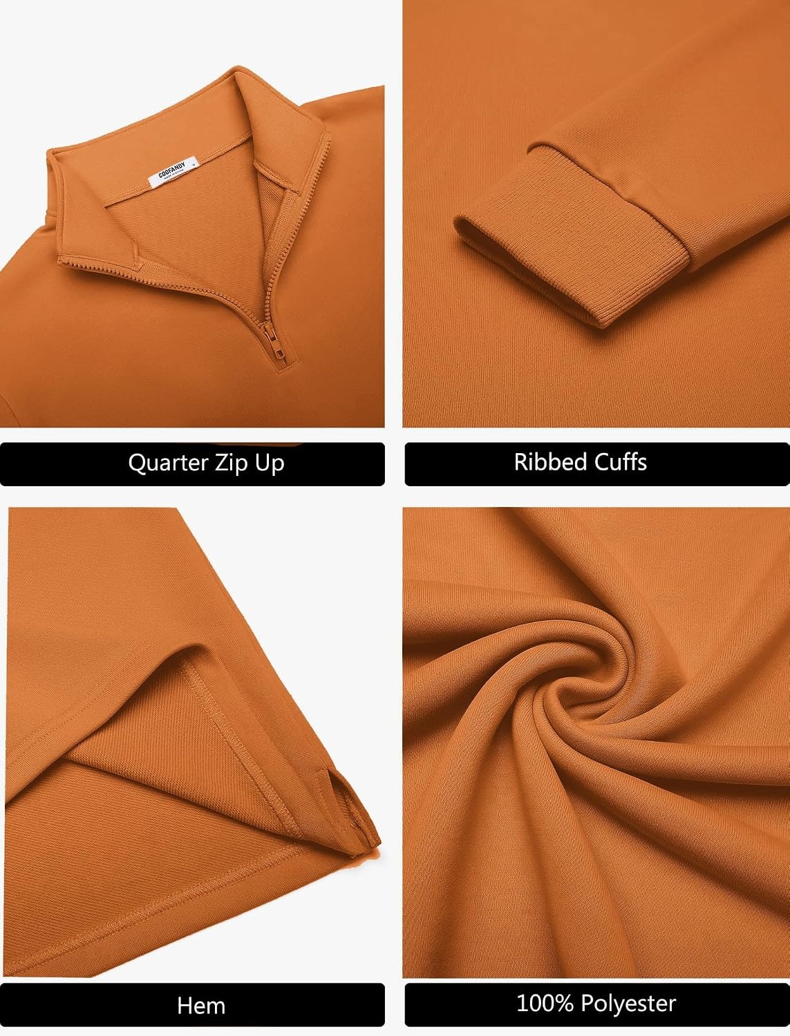 image:imageCOOFANDY Men Quarter Zip Pullover Sweatshirts Long Sleeve Mock Neck SweaterLight Brown