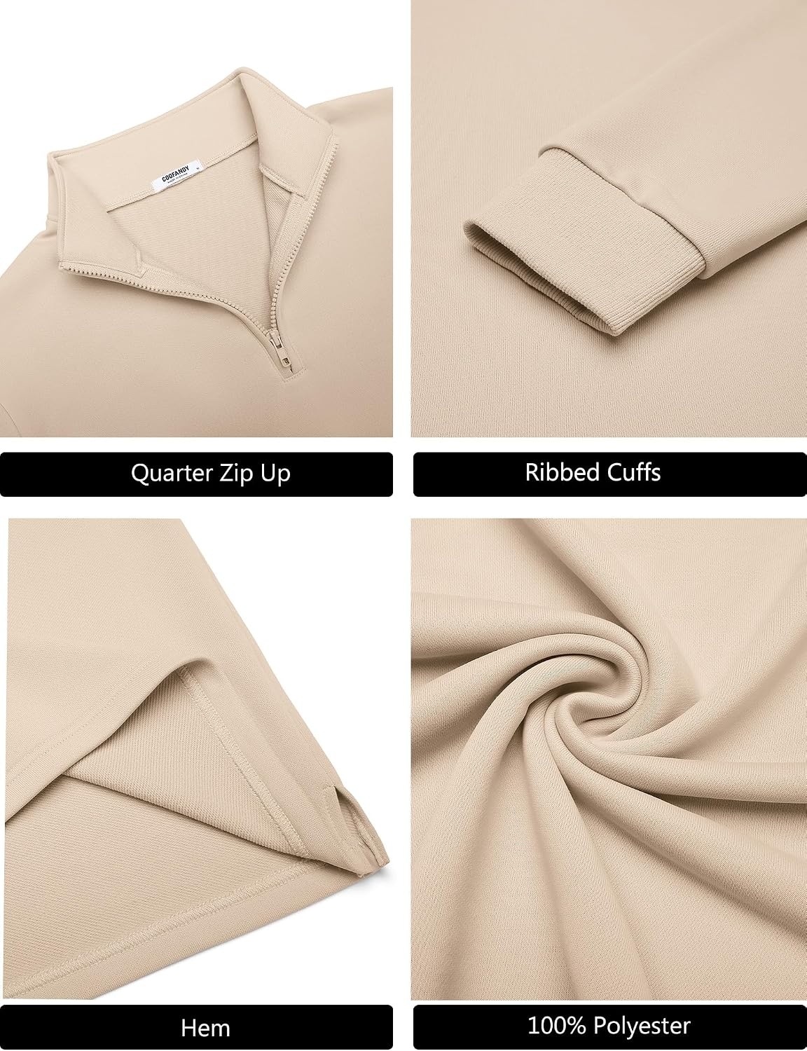 image:imageCOOFANDY Men Quarter Zip Pullover Sweatshirts Long Sleeve Mock Neck SweaterLight Khaki