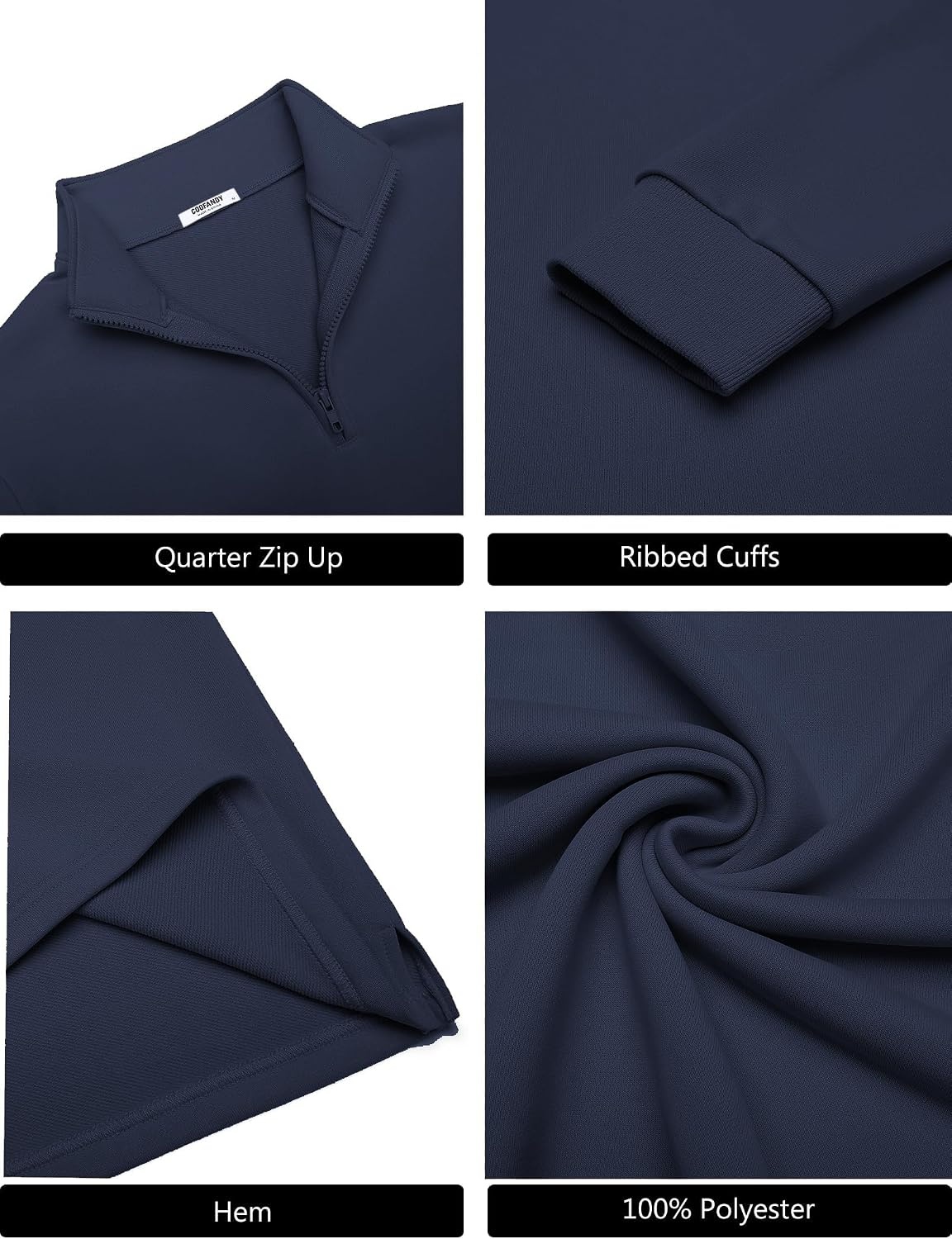 image:imageCOOFANDY Men Quarter Zip Pullover Sweatshirts Long Sleeve Mock Neck SweaterNavy Blue