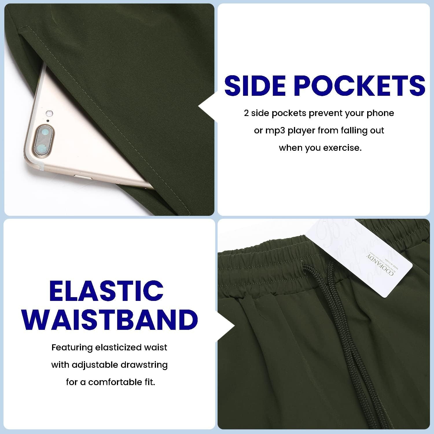 image:imageCOOFANDY Mens Athletic Shorts 7 Quick Dry Stretch Gym Workout ShortsBlackArmy GreenNavy Blue