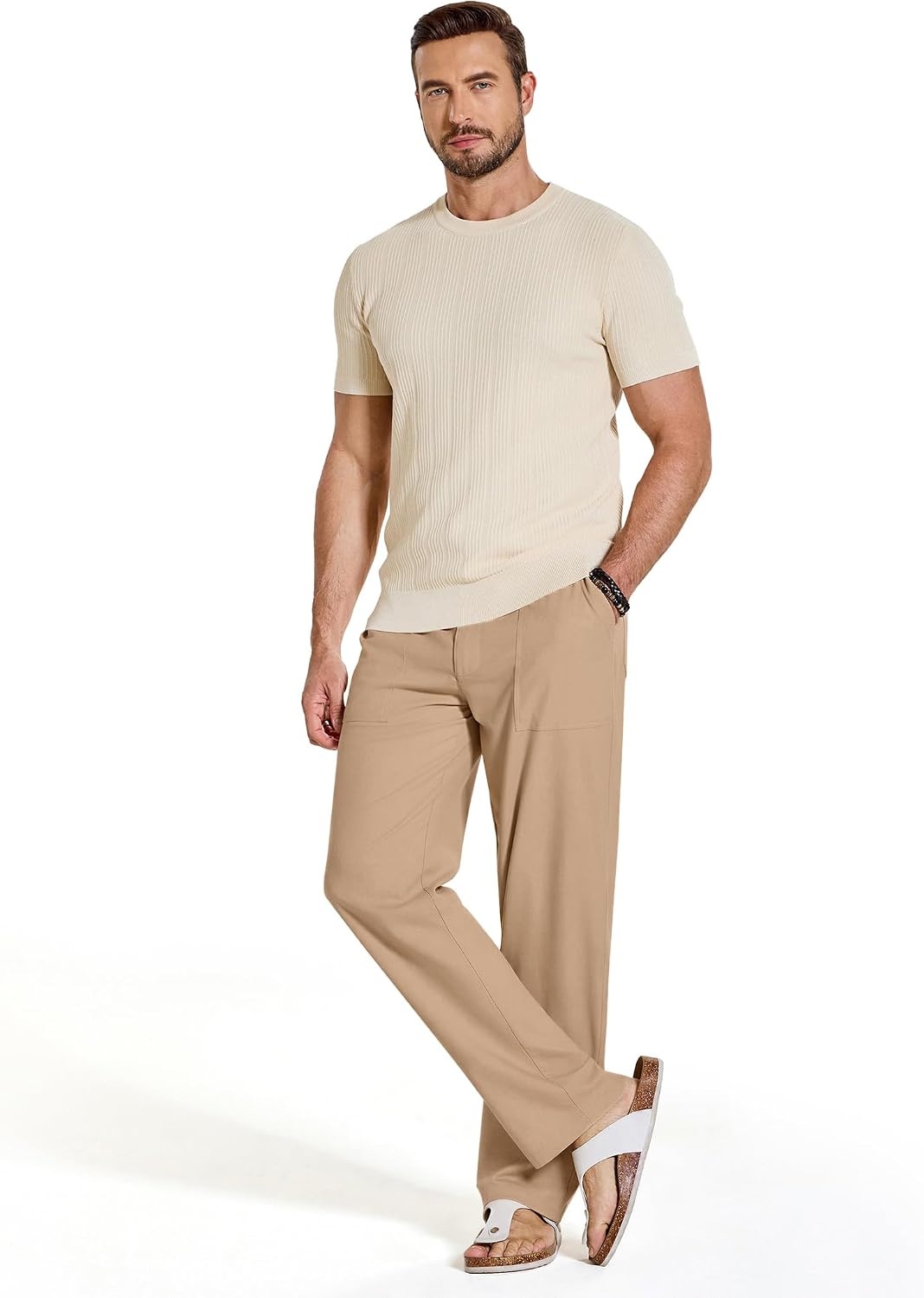 image:imageCOOFANDY Mens Casual Cotton Linen Pants Lightweight Beach Dress PantKhaki