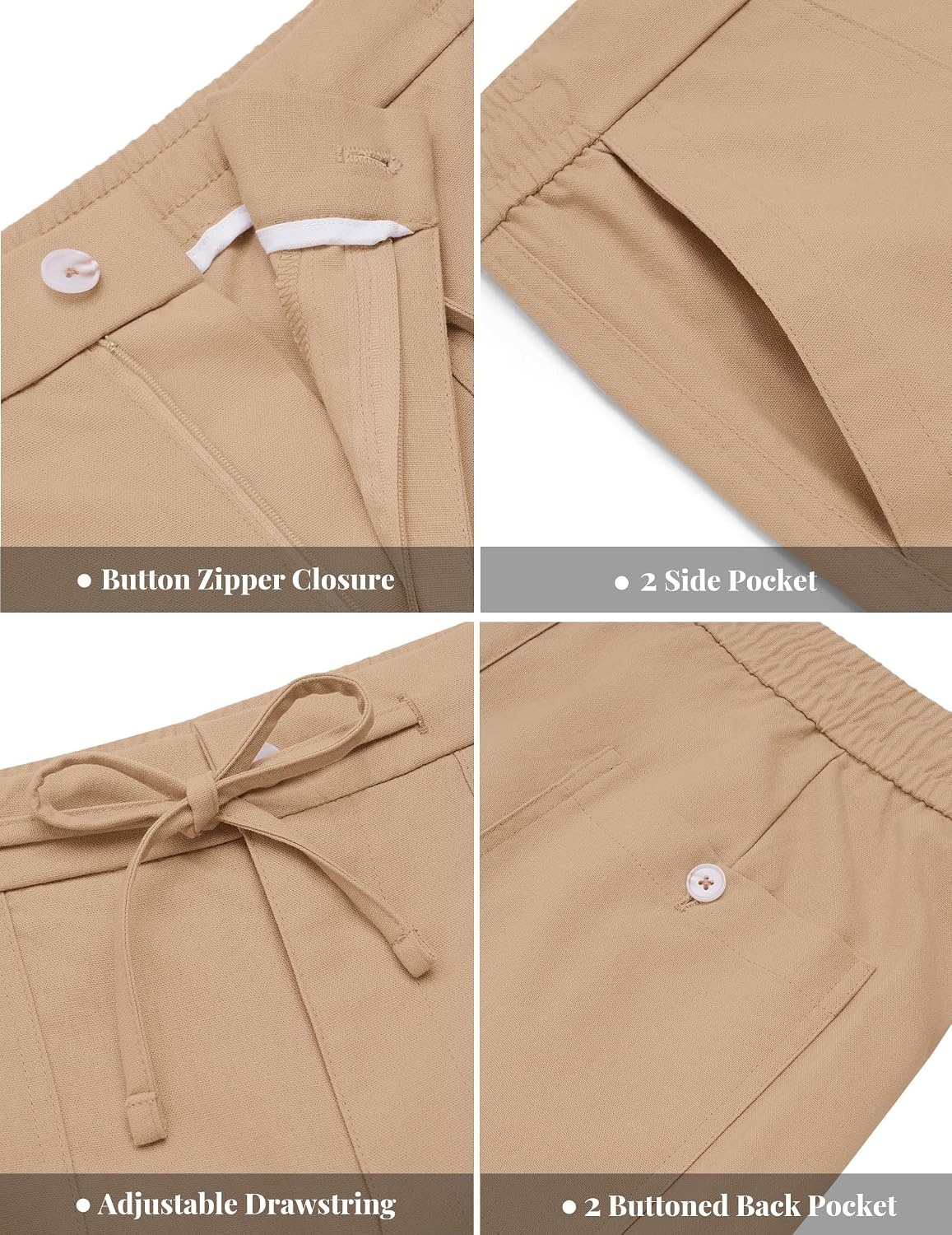 image:imageCOOFANDY Mens Casual Cotton Linen Pants Lightweight Beach Dress PantKhaki