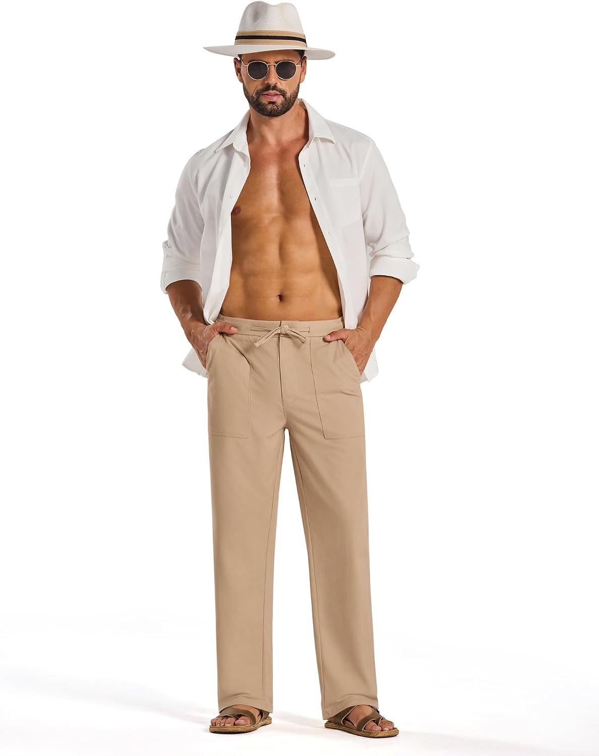 image:imageCOOFANDY Mens Casual Cotton Linen Pants Lightweight Beach Dress PantKhaki