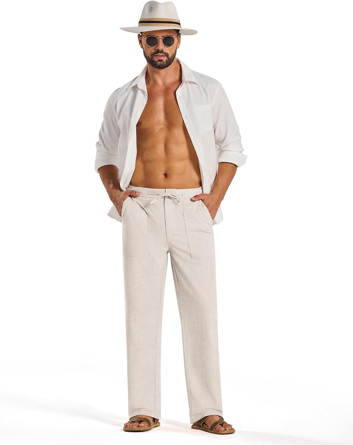 image:imageCOOFANDY Mens Casual Cotton Linen Pants Lightweight Beach Dress PantLinen Khaki