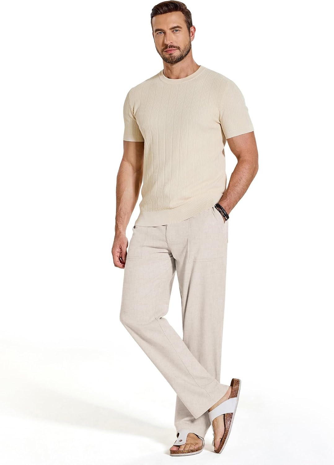 image:imageCOOFANDY Mens Casual Cotton Linen Pants Lightweight Beach Dress PantLinen Khaki