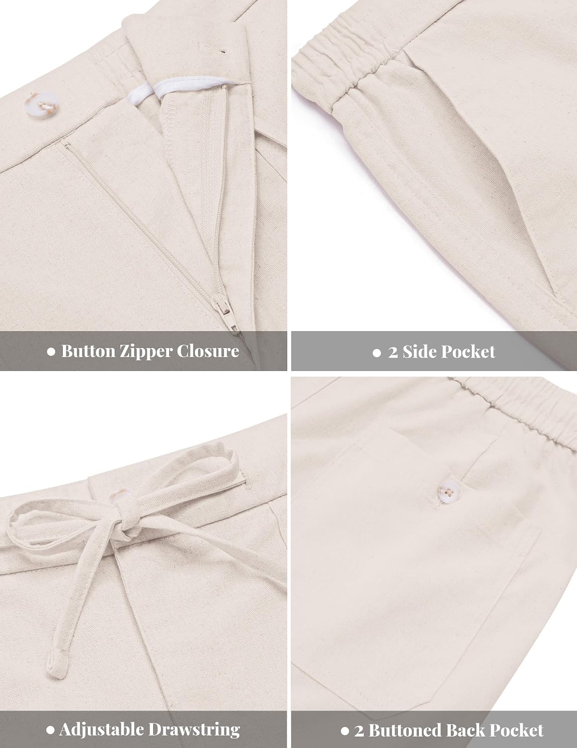 image:imageCOOFANDY Mens Casual Cotton Linen Pants Lightweight Beach Dress PantLinen Khaki