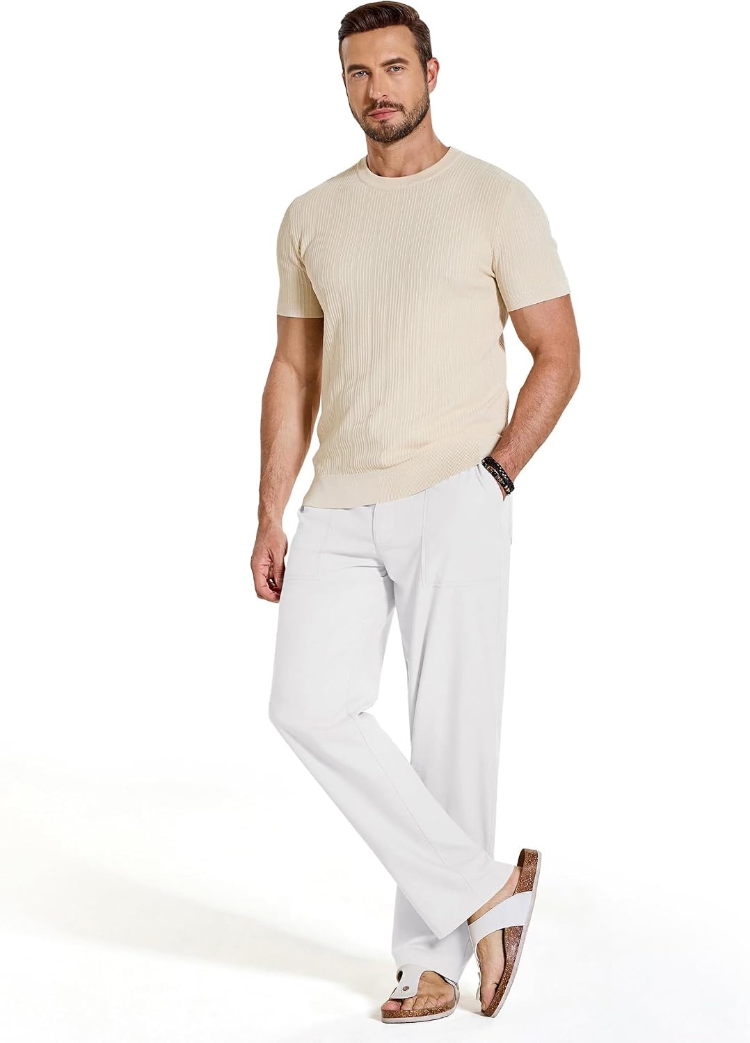 image:imageCOOFANDY Mens Casual Cotton Linen Pants Lightweight Beach Dress PantWhite