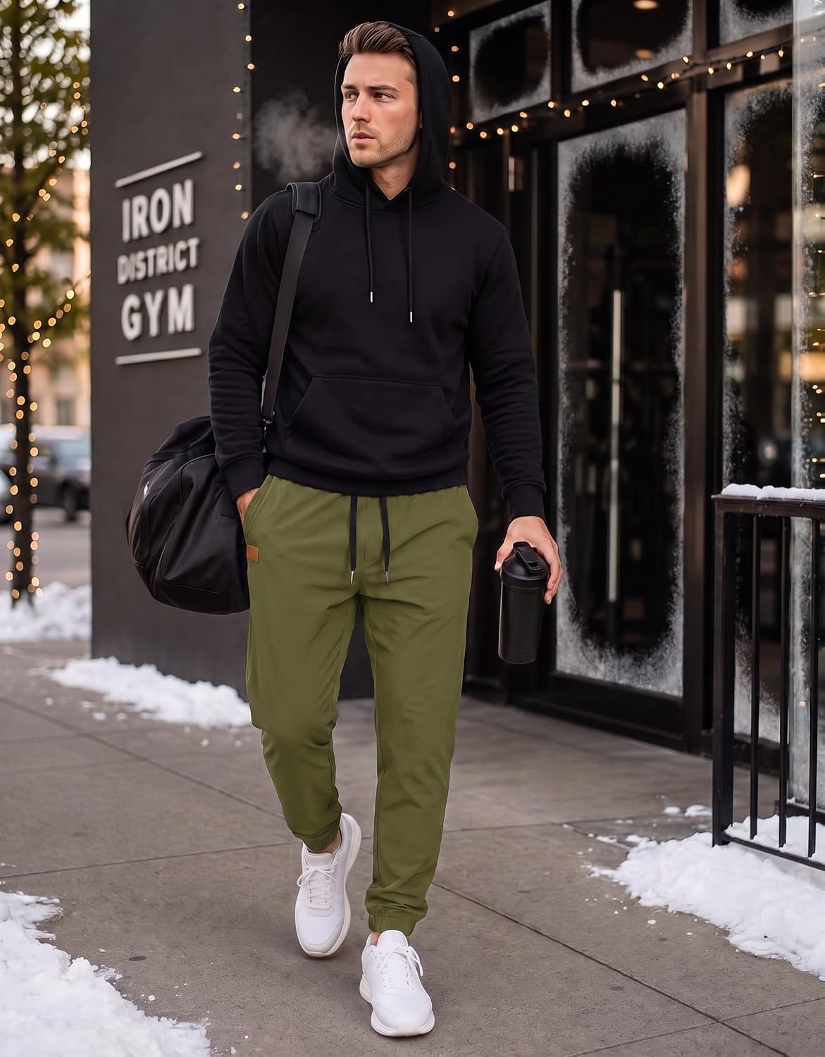 image:imageCOOFANDY Mens Casual Joggers Cotton Elastic Drawstring Chino Cargo PantsArmy Green
