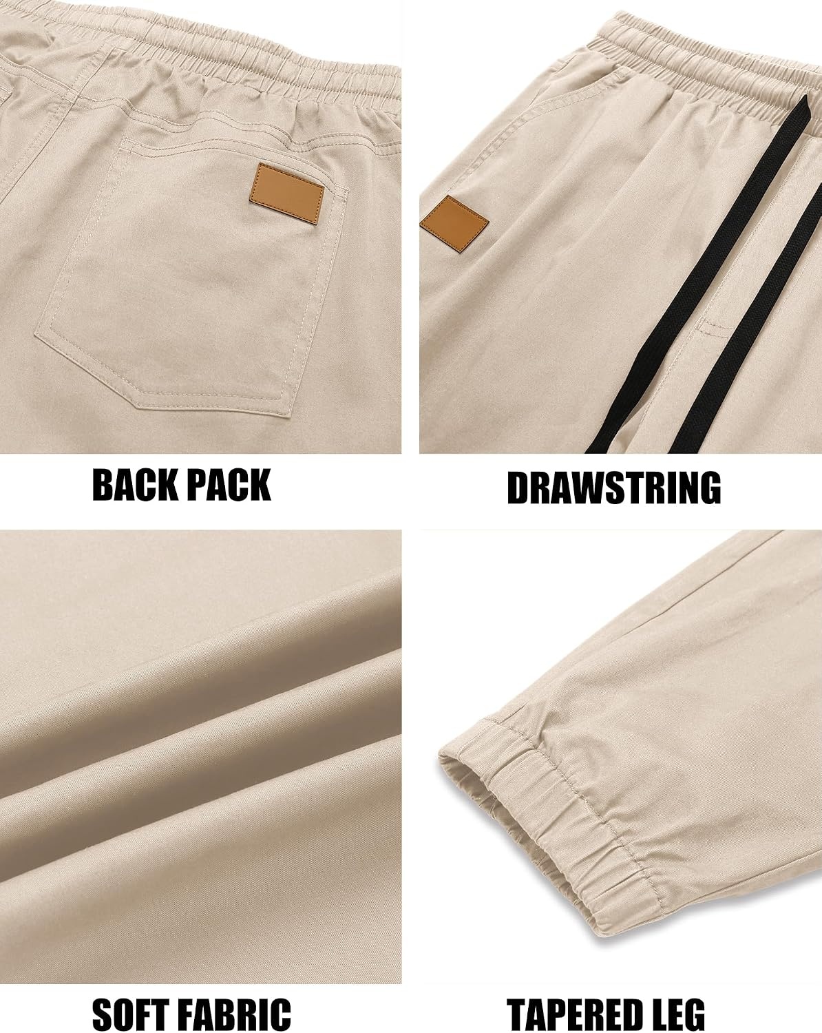 image:imageCOOFANDY Mens Casual Joggers Cotton Elastic Drawstring Chino Cargo PantsBeige