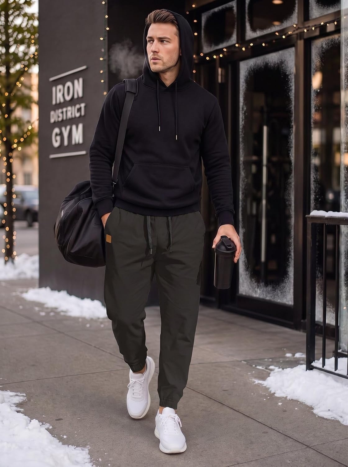 image:imageCOOFANDY Mens Casual Joggers Cotton Elastic Drawstring Chino Cargo PantsBlack