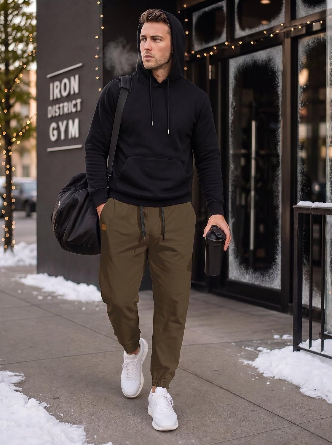 image:imageCOOFANDY Mens Casual Joggers Cotton Elastic Drawstring Chino Cargo PantsBrown