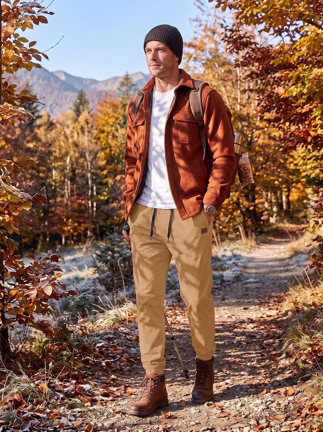 image:imageCOOFANDY Mens Casual Joggers Cotton Elastic Drawstring Chino Cargo PantsBrown3