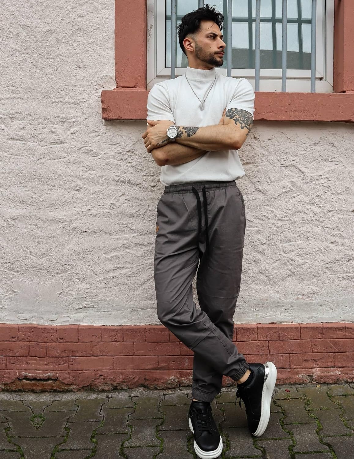 image:imageCOOFANDY Mens Casual Joggers Cotton Elastic Drawstring Chino Cargo PantsDrak Grey