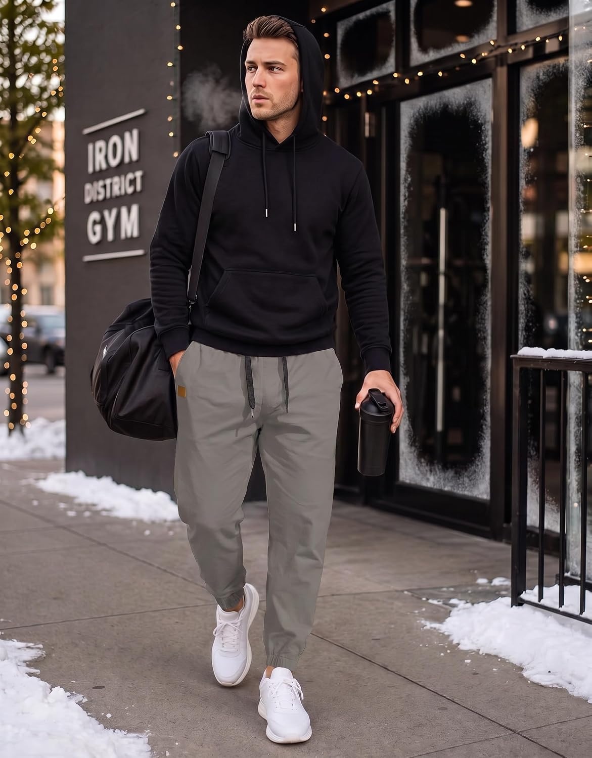 image:imageCOOFANDY Mens Casual Joggers Cotton Elastic Drawstring Chino Cargo PantsDrak Grey