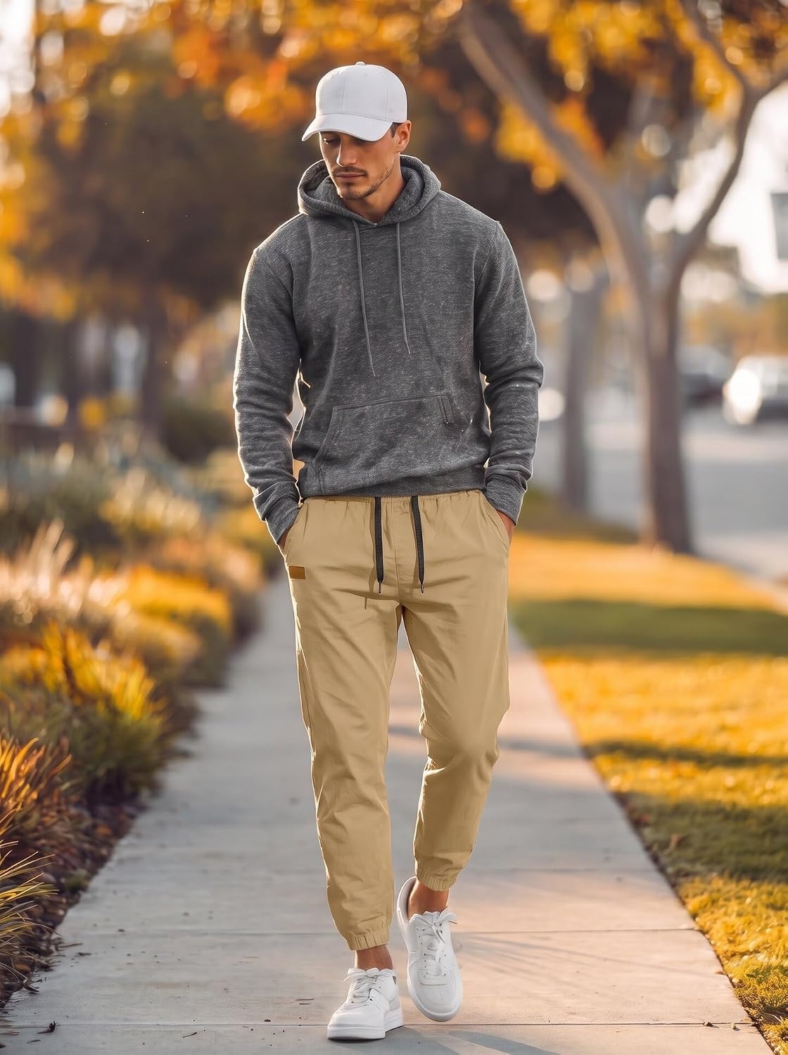 image:imageCOOFANDY Mens Casual Joggers Cotton Elastic Drawstring Chino Cargo PantsKhaki