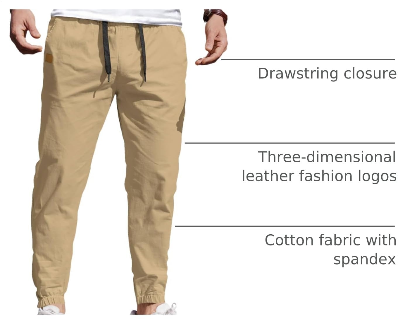 image:imageCOOFANDY Mens Casual Joggers Cotton Elastic Drawstring Chino Cargo PantsKhaki