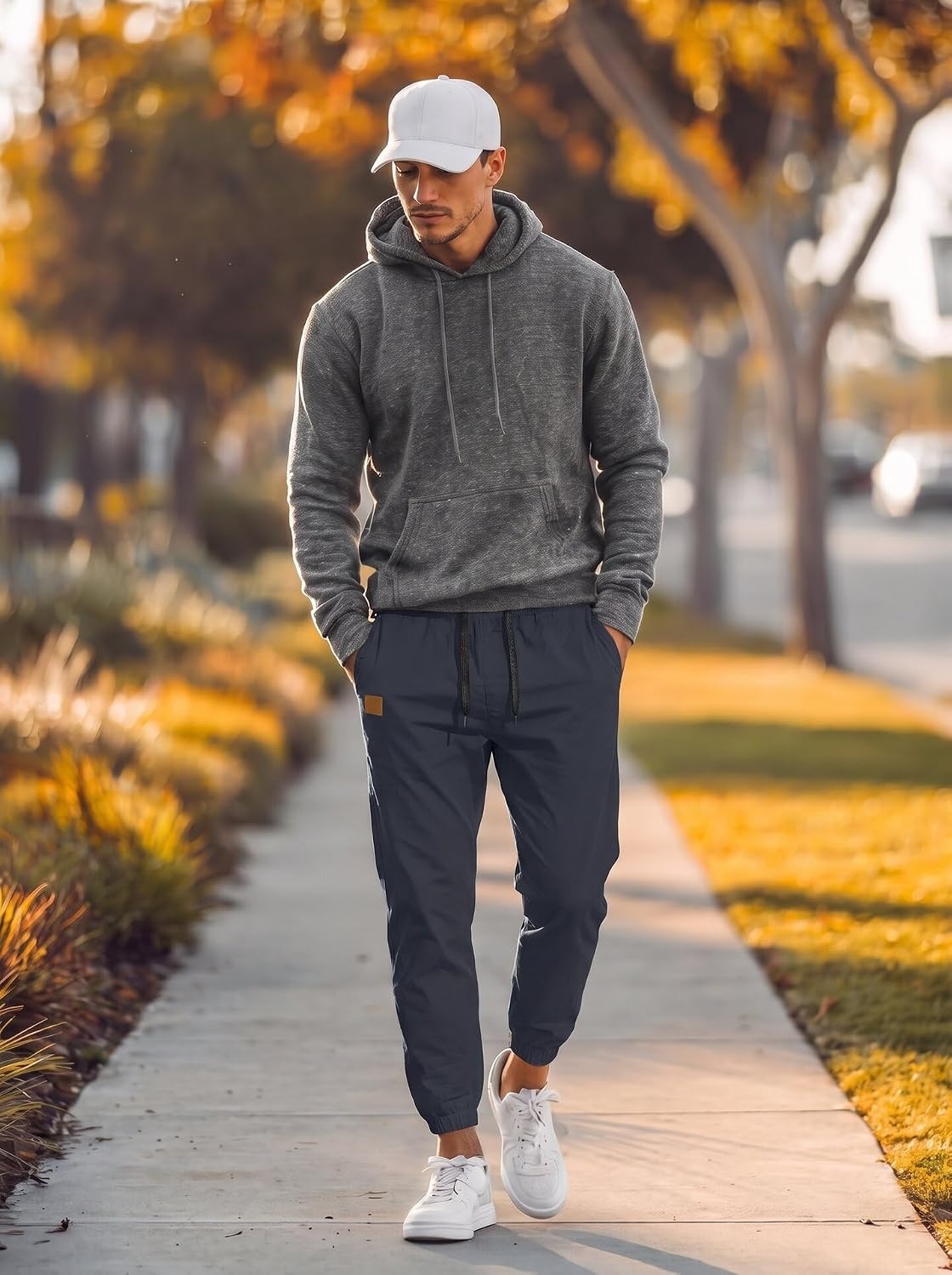 image:imageCOOFANDY Mens Casual Joggers Cotton Elastic Drawstring Chino Cargo PantsLight Blue