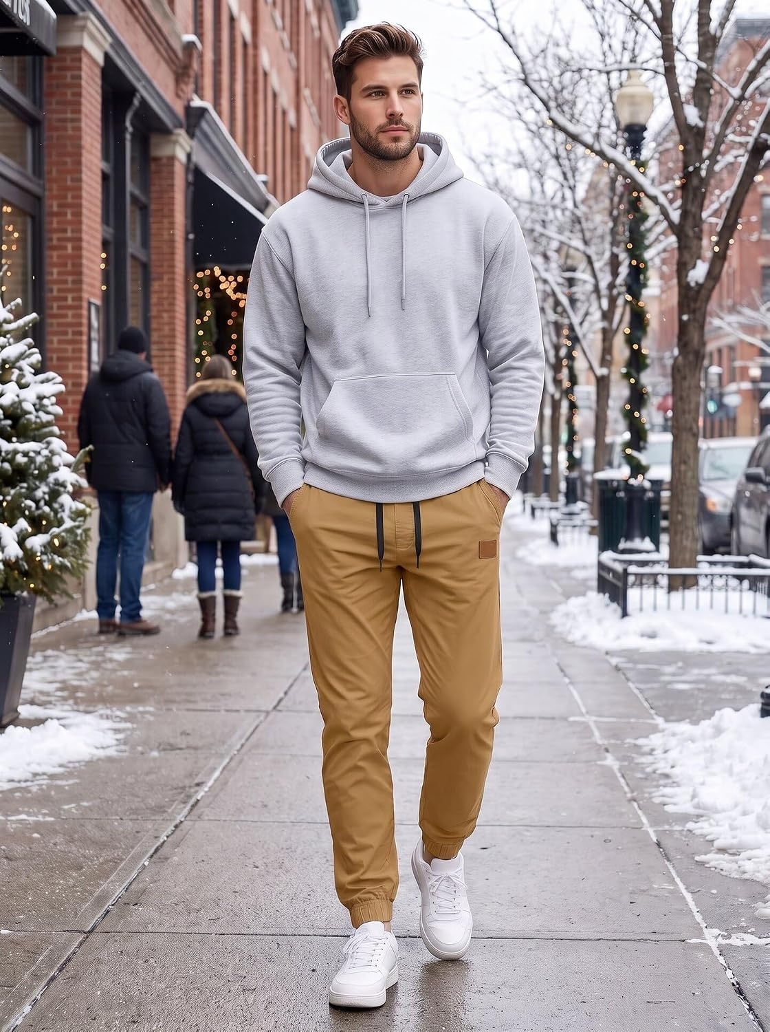 image:imageCOOFANDY Mens Casual Joggers Cotton Elastic Drawstring Chino Cargo PantsLight Brown