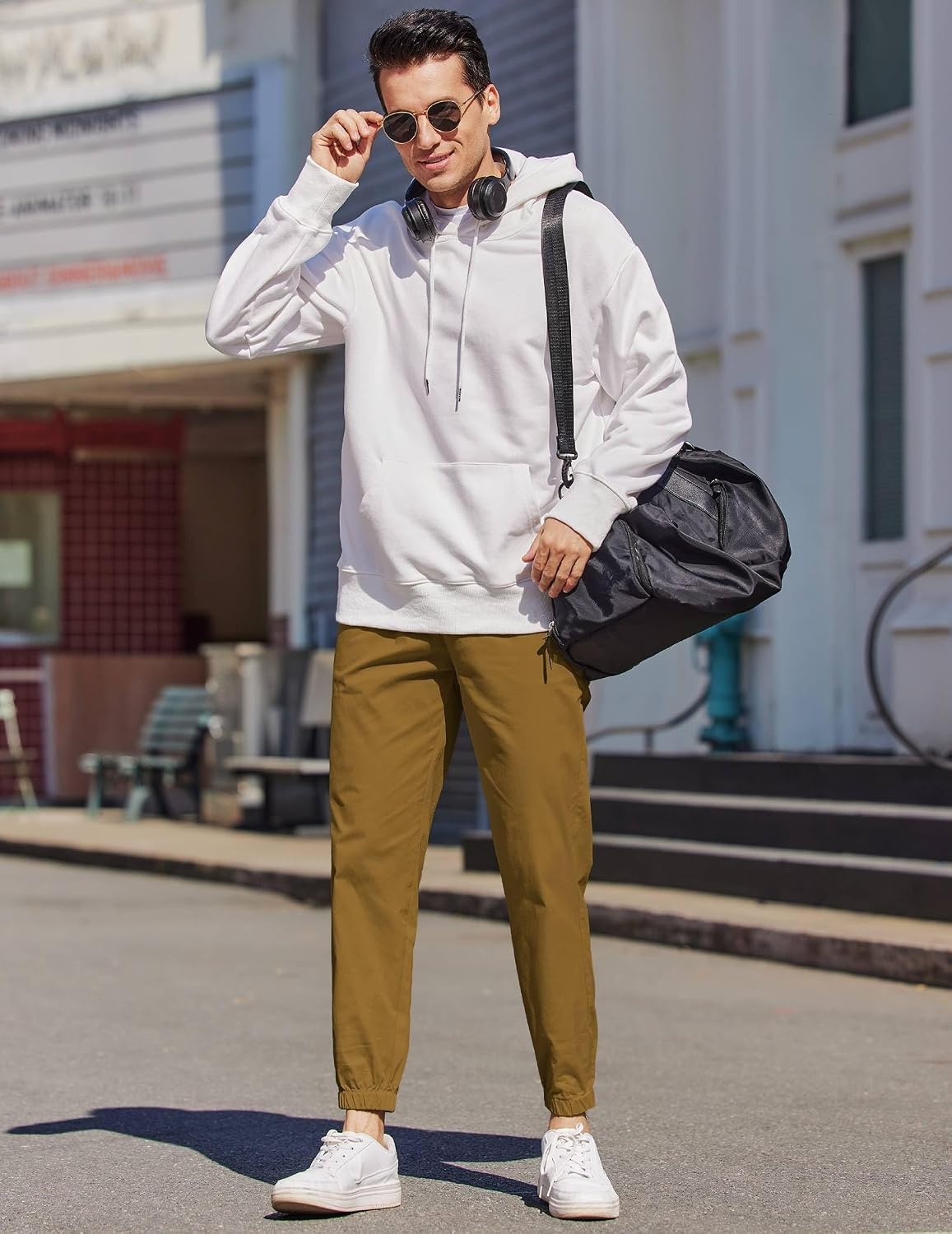 image:imageCOOFANDY Mens Casual Joggers Cotton Elastic Drawstring Chino Cargo PantsLight Brown