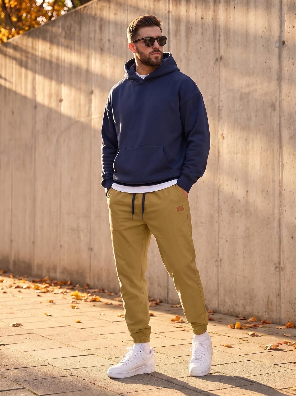 image:imageCOOFANDY Mens Casual Joggers Cotton Elastic Drawstring Chino Cargo PantsLight Brown